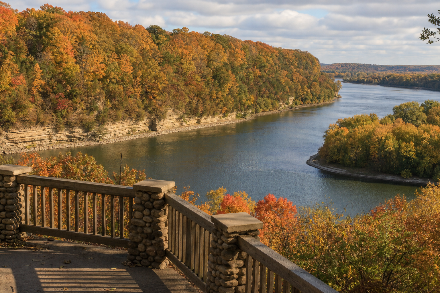 Illustrative autumn view across the wooded lower St. Croix River valley.